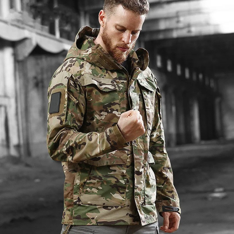 Men's Spring M65 Long Jacket Hooded Trench US Field Hiking Jacket Outdoor Coats Waterproof Windbreaker