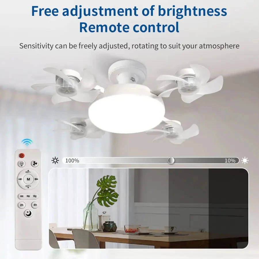 E27 Fan Light 2-in-1 60W Drone Design Ceiling Fan Light with Remote Control AC85-265V Fan Lighting Bulb for Home Restaurant